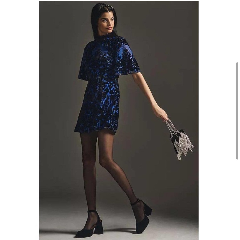 NWT By Anthropologie Short-Sleeve Mock Neck Velvet Mini Dress